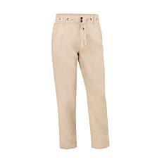 Pantalon dames en lin, avec taille élastique et cordon à nouer beige