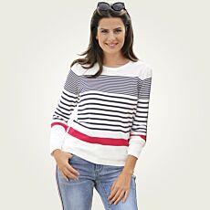 Pull-over pour dames, rayé, sport, encolure arrondie