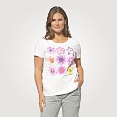 T-shirt confortable à imprimé floral, encolure arrondie