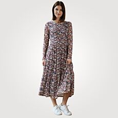 Robe midi, manches longues, imprimé floral