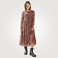 Robe midi à manches longues avec imprimé animalier