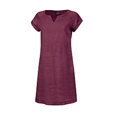 Damen Leinenkleid mit geschlitztem Rundhals bordeaux