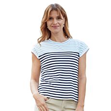 Gestreiftes Damen T-Shirt mit Rippenstruktur