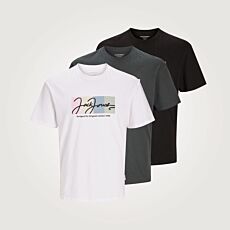 JACK&JONES T-Shirts «Portland» mit farbigem Logo, 3er-Pack weiss/dunkelgrau/schwarz