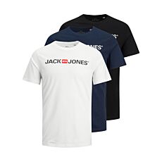 Jack & Jones Pack de 3 T-shirts Homme, bleu + blanc + noir