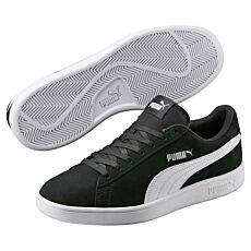 PUMA Sneakers Unisex Smash V2 Style rétro, cuir velours noir-blanc