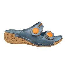 Gemini Mules pour femmes en cuir aniline, largeur G bleu jean