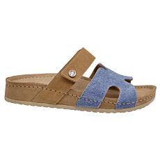 Mubb Pantolette mit Memory-Fussbett
 blau-beige