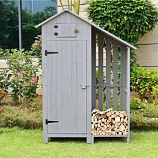 Abri de jardin en bois avec porte et compartiment latéral ouvert