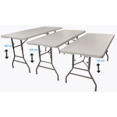 Table pliante, réglable en hauteur et résistante aux intempéries