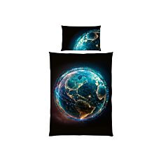 Parure de lit, motif globe terrestre, noir