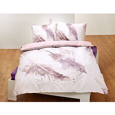 Parure de lit satin, motif artistique de plumes