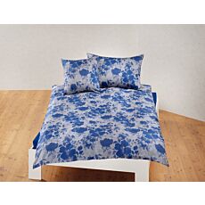 Parure de lit, motif fleuri bleu 160x210 cm, 2 taies d'oreiller