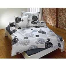 Linge de lit en seersucker, motif de cercles, gris et noir