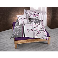 Linge de lit «Fleurs de cerisier», violet-anthracite